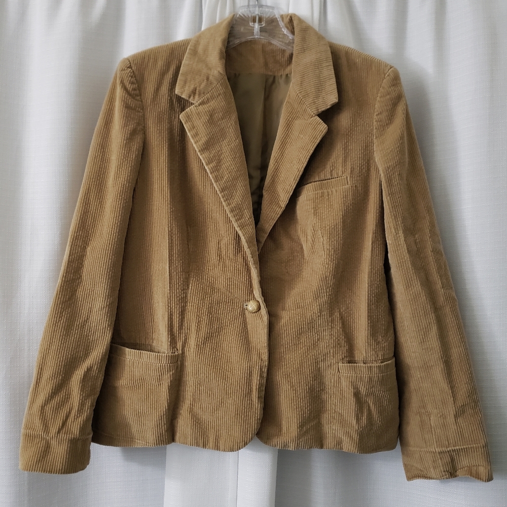 Size 11 Silver Unicorn Brown Tan Corduroy Single Button Blazer Jacket